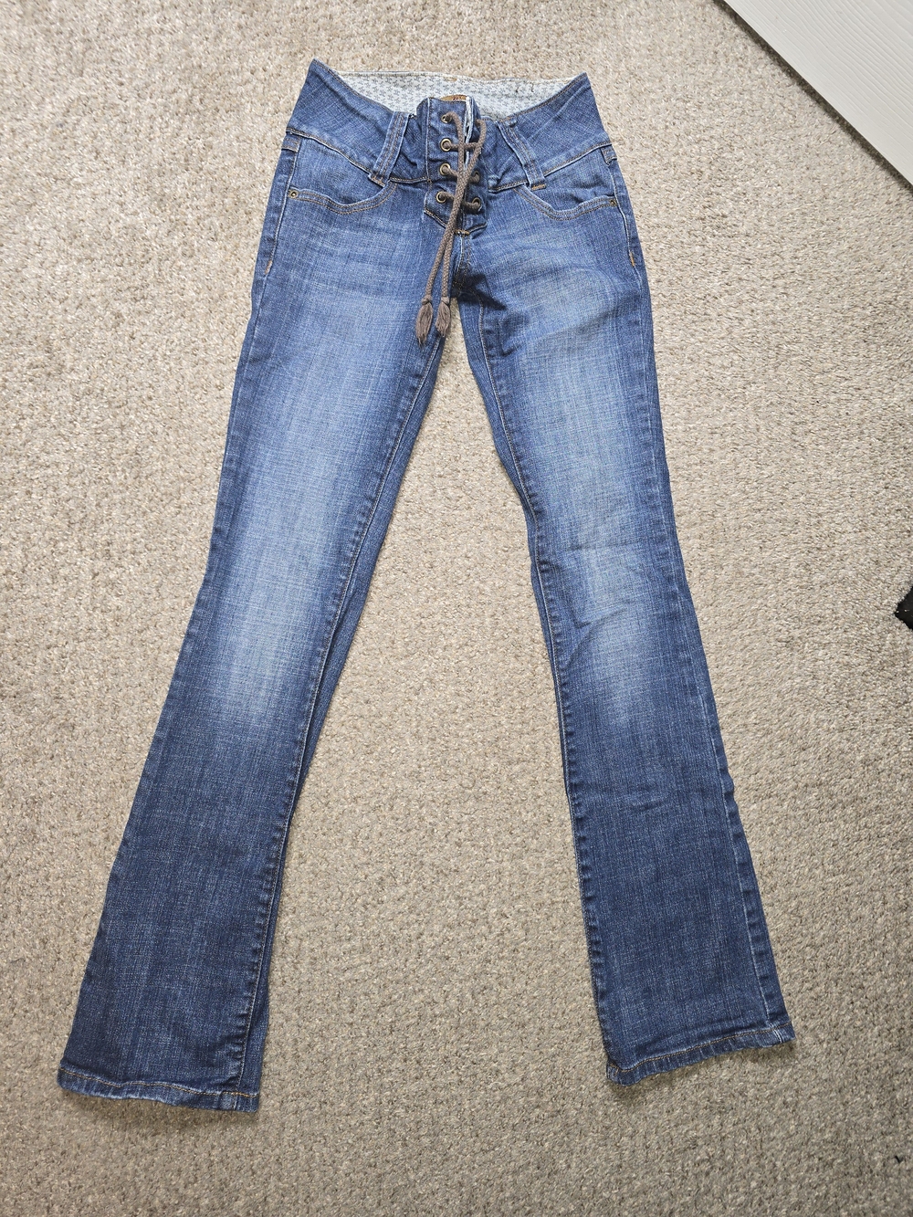 Zana Di Y2K Ultra Low Rise Lace-Up Waist Blue Women’s Bootcut Jeans Size 3